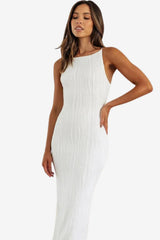 Women's Textured Midi Dress with Thin Straps