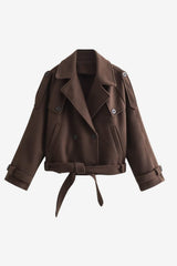 Women’s Brown Wool Blend Coat with Belt and Lapels