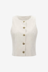 Women's Linen Sleeveless Button Vest