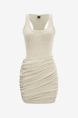 Women's Khaki Sleeveless Ruched Bodycon Mini Dress