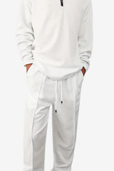 Men's Beige 2-Piece Knit Set - Long-Sleeve Sweater &amp; Drawstring Trousers
