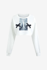 Women's Long Sleeve Graphic Crop Top