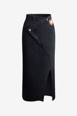 Women's Denim Wrap Midi Skirt with Front Slit