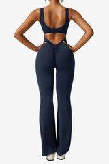 Women’s Sleeveless Flared Jumpsuit Stretch Fit V-Back