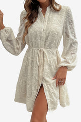 Women's V-Neck Long Sleeve Mini Dress with Tie Belt