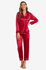 Women's Satin Long-Sleeve Pyjama Set with Piping