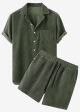 Men's Waffle-Knit Lounge Set - Short-Sleeve Shirt &amp; Shorts