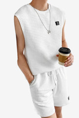 Men’s Sleeveless Two-Piece - Lounge Set with Waffle Texture