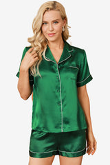 Women's Satin Short-Sleeve Pyjama Set with Notched Collar