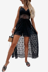 Women’s Lace Maxi Dress with Slit and Spaghetti Straps