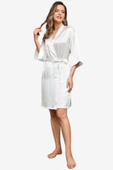 Women's Satin Short Robe with 3/4 Sleeves and Belt