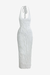 Women's Sheer Ruffle Halter Backless Midi Dress