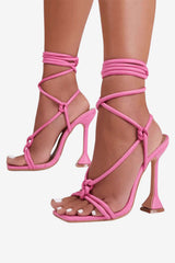 Women's  Strappy High Heel Sandals with Square Toe and Lace-Up Ankle Design
