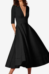 Women's V-Neck A - Line Midi Dress