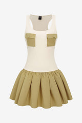 Women's  Patchwork Sleeveless Mini Dress Slim Fit Casual Jersey Fabric