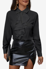 Women's White Ruffled High - Neck Blouse