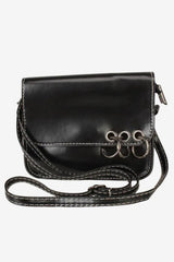 Women's Black Faux Leather O-Ring Small Crossbody Shoulder Bag