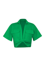 Women’s Cropped Shirt with Flap Pockets Short Sleeve