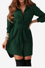 Women’s Belted Shirt Dress Long Sleeve Button Front