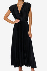 Women's Sleeveless V-Neck Midi Dress A-Line Pleated