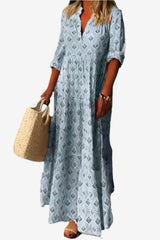 Women's V-Neck Maxi Dress Loose Fit 3/4 Sleeve Patterned