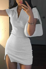 Women's Short Sleeve Polo Dress with Asymmetrical Hem
