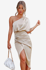 Women's One-Shoulder Midi Evening Dress with Slit
