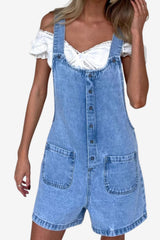Women's Denim Dungaree Shorts - Loose Fit, Adjustable Straps
