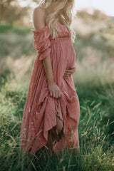 Women's Off-Shoulder Maternity Maxi Dress Soft Fit Flowy Skirt