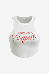 Women's Ribbed Crop Tank Top Letter Print Slim Fit