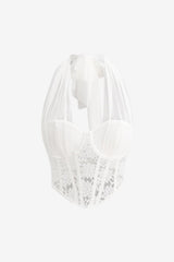 Women's White Mesh Lace Corset Cami Top