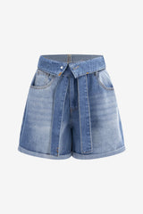 Women's High-Waisted Denim Belted Shorts