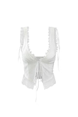 Women’s Lace Trim Tie Front Sleeveless Crop Top