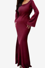Women's Satin Evening Dress with Flared Sleeves, Maxi Length