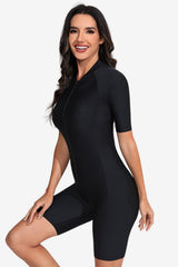 Women’s Short Sleeve Swimsuit with Zip for Surfing
