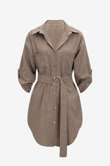 Women's Belted V-Neck Mini Shirt Dress
