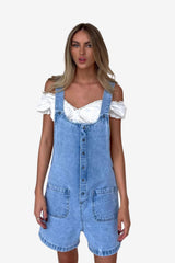 Women’s Denim Dungaree Shorts with Adjustable Straps