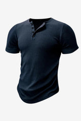Men’s Slim Fit Henley T-Shirt Short Sleeve Ribbed Top