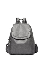 Women's PU Leather Vintage Backpack Flap Closure Adjustable Straps