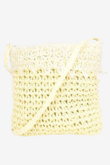 Women's Cream Straw Crochet Shoulder Bag with Lace Trim