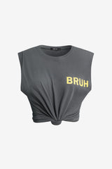 Women's Sleeveless Cropped T-Shirt with Bruh Print