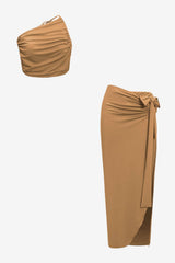 Women's Ruched Crop Top &amp; High-Slit Maxi Skirt Set
