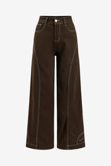 Women's Brown High-Waist Wide-Leg Denim Jeans