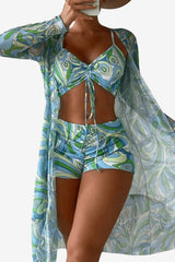 Women’s 3-Piece Bikini Set with Cover Up and Shorts