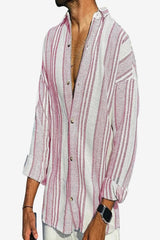 Men’s Striped Long Sleeve Linen Blend Casual Shirt