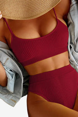 Women’s Ribbed Bikini Set with High-Waisted Bottoms