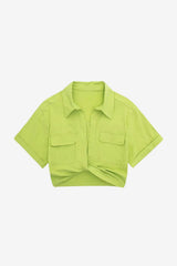 Women’s Cropped Linen Shirt with Cross Front Detail