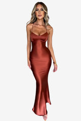 Women's Satin Maxi Dress with Spaghetti Straps