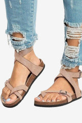 Women’s Gold Strap Sandals with Ankle Buckle Flat Sole