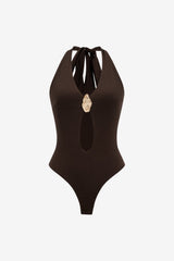 Women's Halter-Neck Cutout Slim Fit Bodysuit